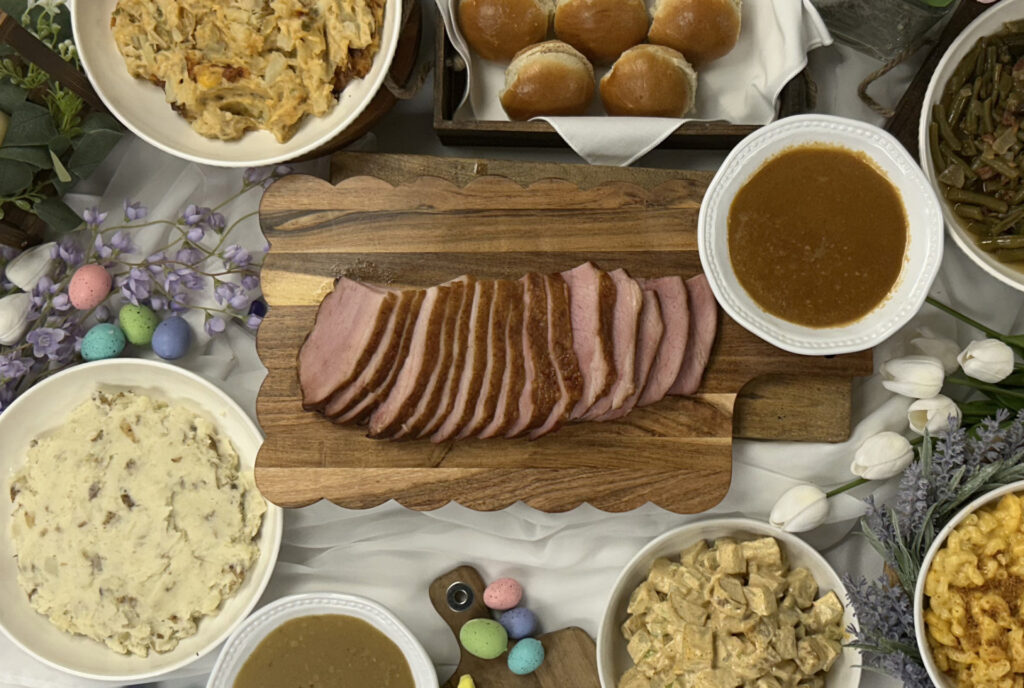 Large Easter meal featuring Hickory Smoked Ham