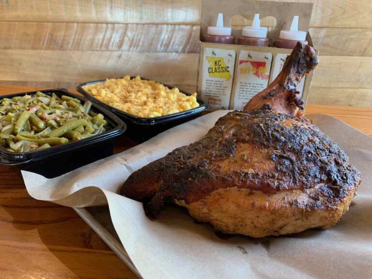 The Smoked Holiday Turkey with Maggie's Mac-N-Cheese and Green Beans & Bacon Sides.