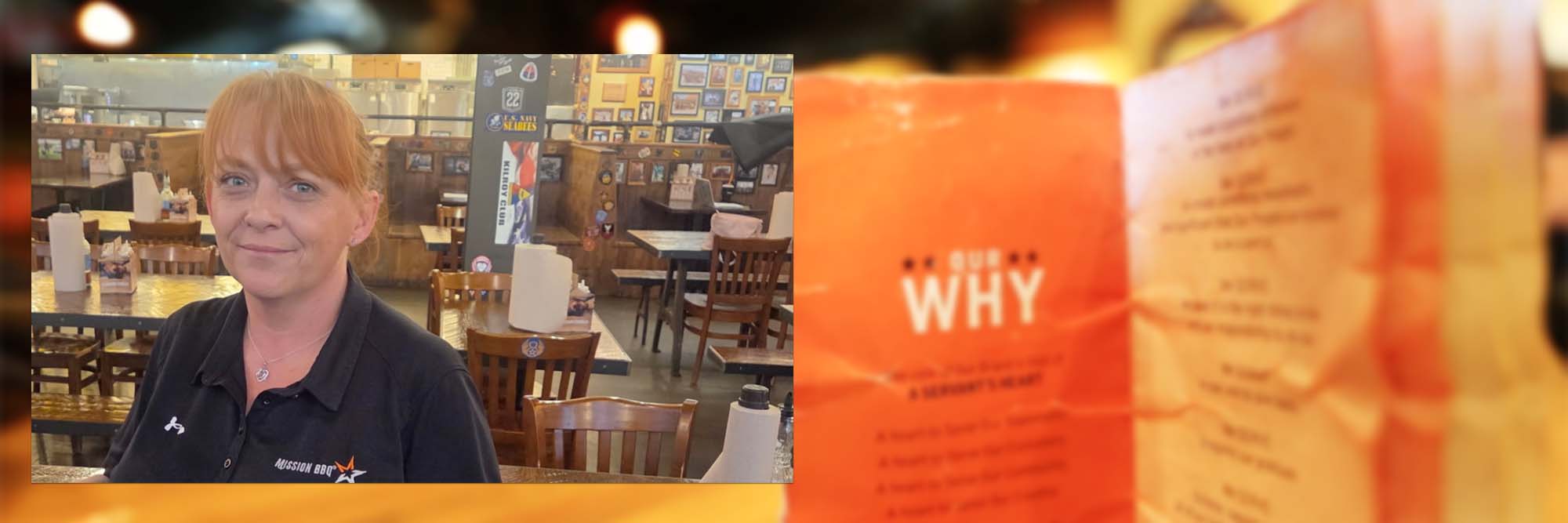 Image of a women with a MISSION BBQ Uniform on.